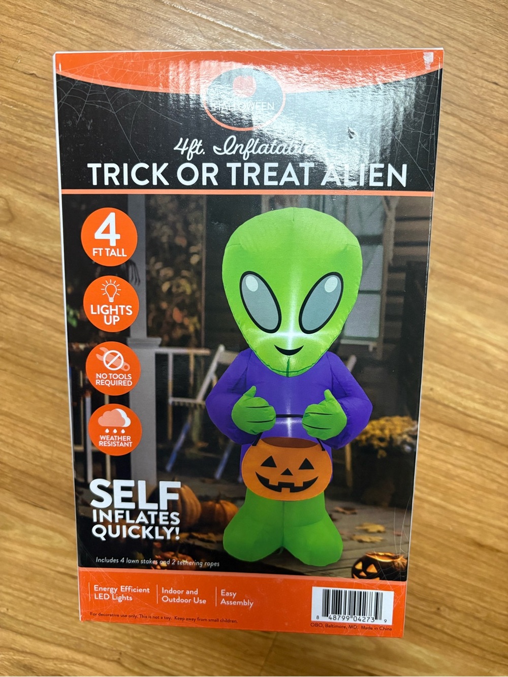 NIB Trick or Treat Green Alien Halloween Airblown Yard Inflatable Gemmy 4 Foot